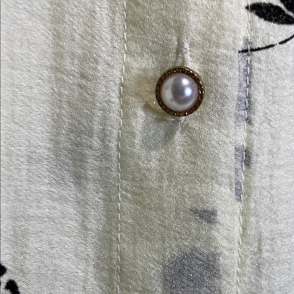 J.ING Bow Tie Blouse Cream Floral Pearl Button Romantic Office Top Small - Picture 5 of 14